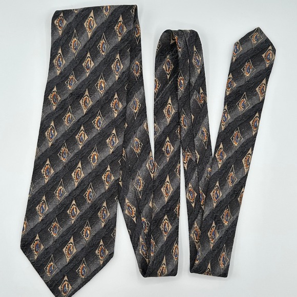 Omaggio Robert Talbott Tie Mens Wide Charcoal Grey Gold Silk Geometric Paisley - Picture 6 of 7